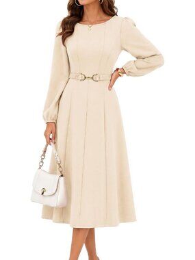 Chic Long Sleeve Fall Midi Dress for Weddings & Special Occasions - Size Options